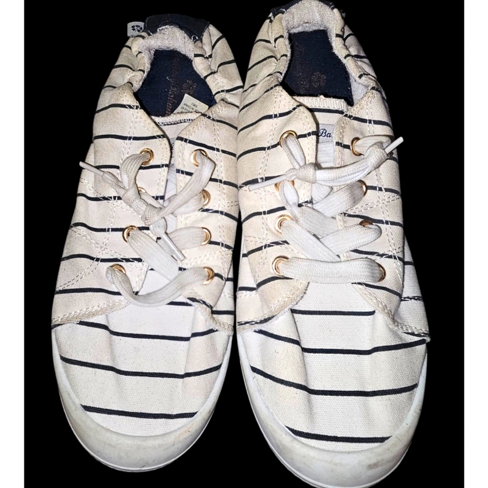 💖⏭️Tommy Bahama White and Black Striped Kids Sneakers